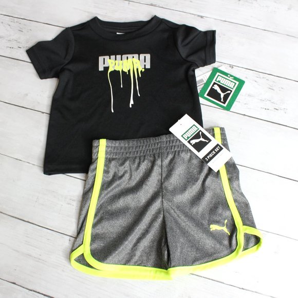 Puma Baby Boy's Athletic Shorts T Shirt Set Size 0-3 Months Gray Black - Picture 2 of 3